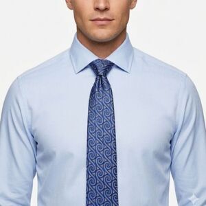 ZanZara Men's Blue Black Mosaic Wave Print 100% Silk Tie